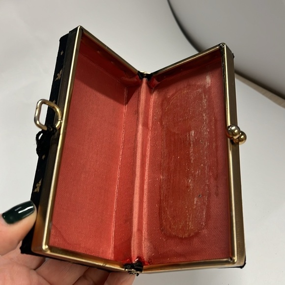 Vintage 60s Belding Corticelli Gold & Black Structured Brocade Box Clutch Case - Picture 10 of 11